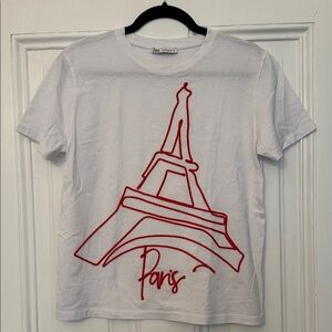 Zara White Tee with Red Paris Design